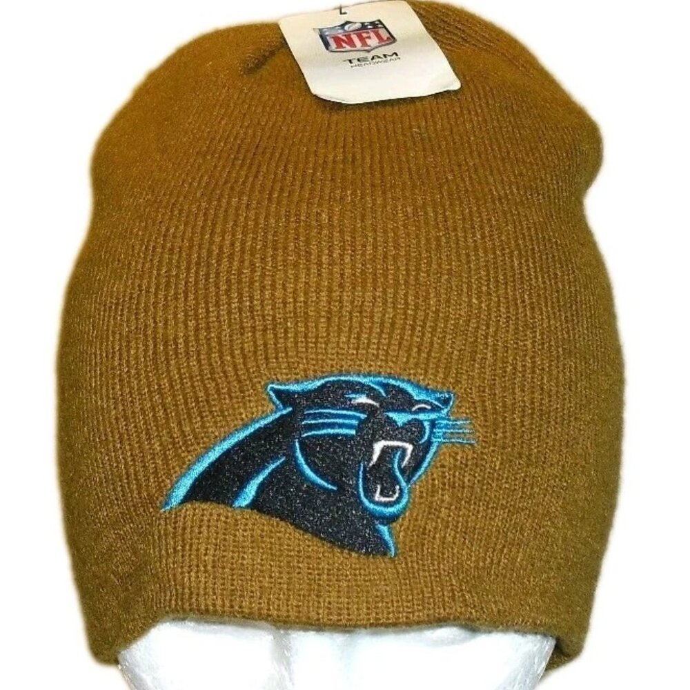 Carolina Panthers Mens Beanie Winter Hat Cap Brown Tan Color New Nfl